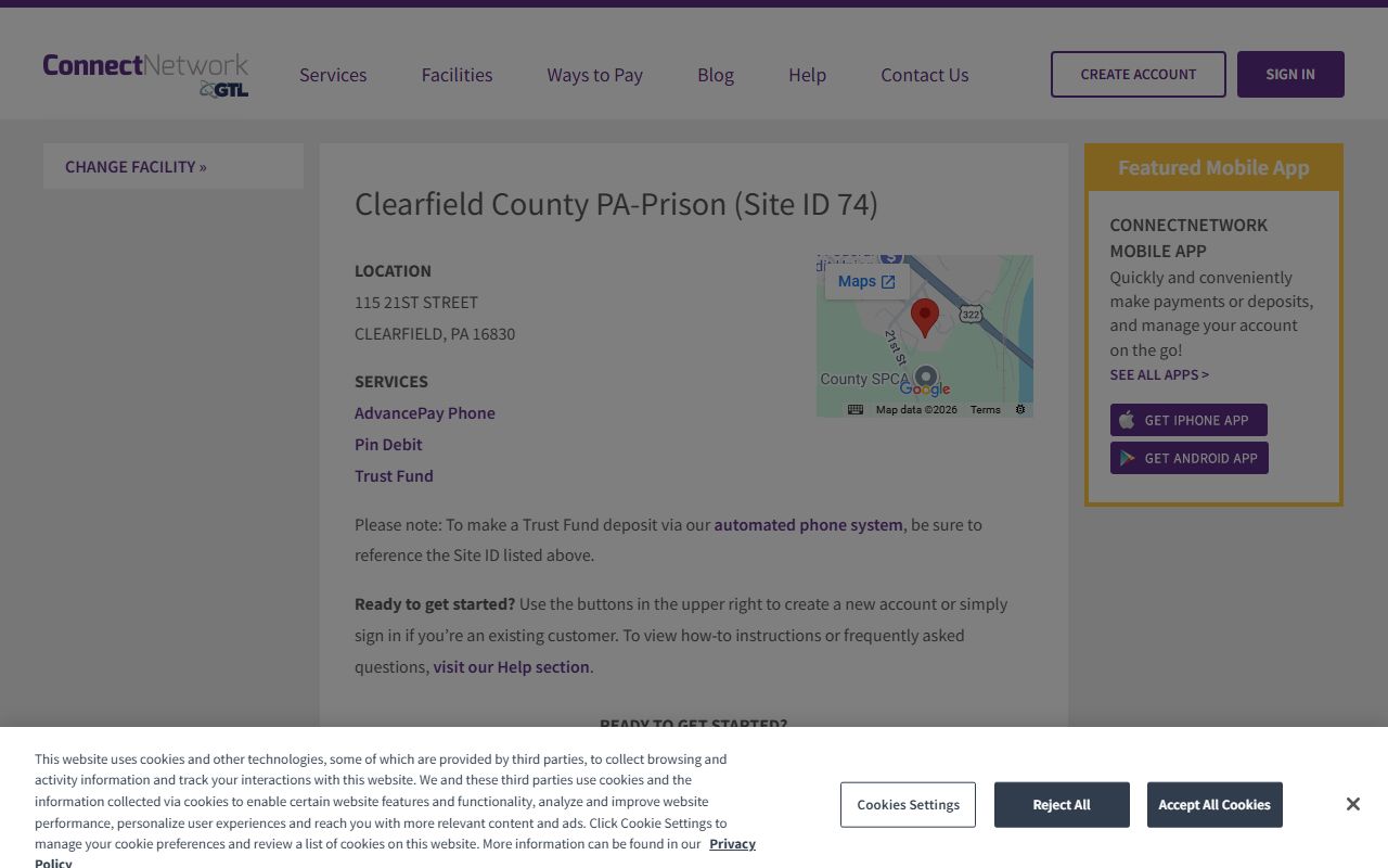 Clearfield County Jail ConnectNetwork inmate account services