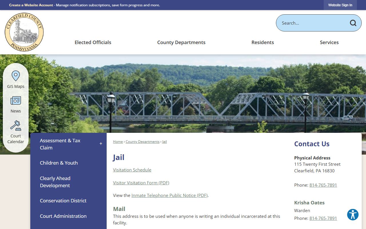 Clearfield County inmate population jail page and custody information