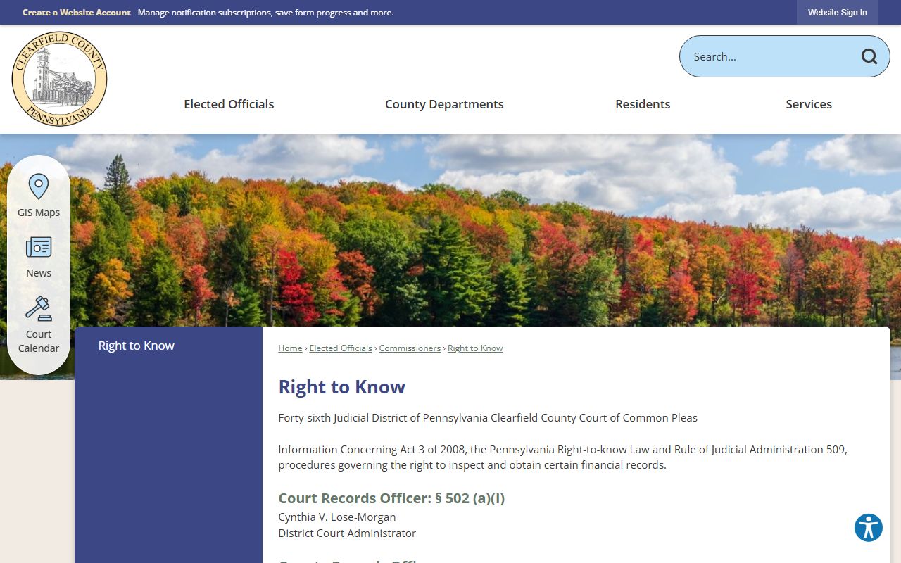 Clearfield County inmate records Right-to-Know request page